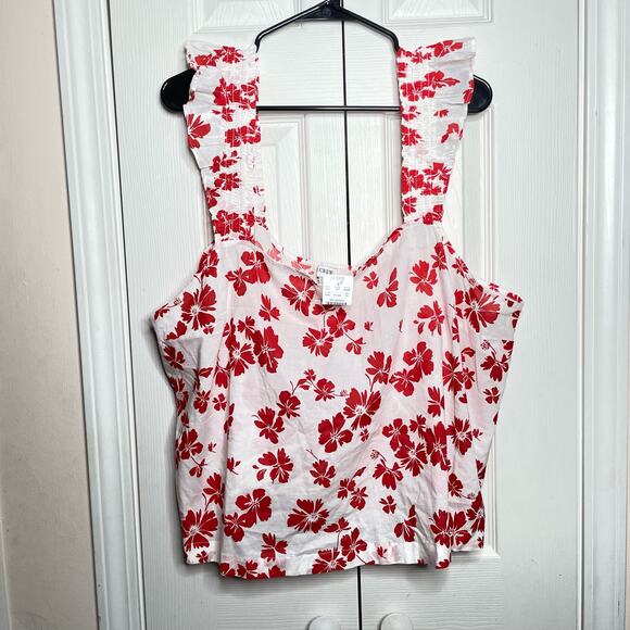 NEW J Crew Womens Square Neck Tank Top Blouse Red White Floral 3X - Picture 1 of 6